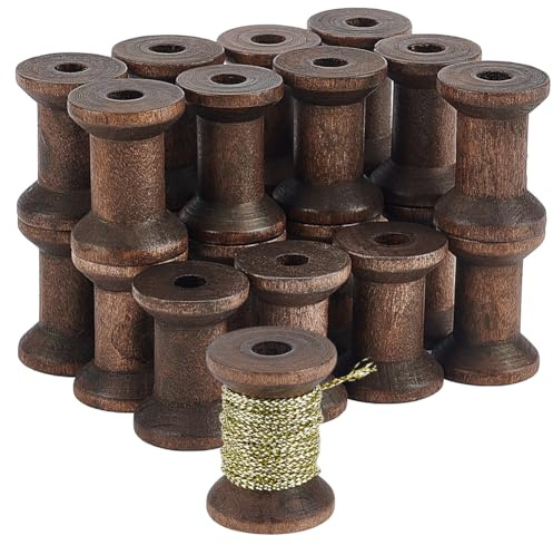 BENECREAT 30 Stück Antike Hölzerne Leere Spulen, 30mm Leere Garnspulen Holzbandspulen Spulen Für Drahtwebkunst DIY Holzprojekte, Kokosnuss Braun