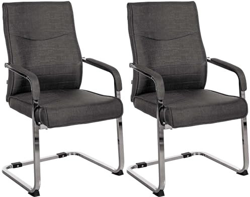 CLP 2er Set Besucherstuhl ergonomisch Hobart, Freischwinger mit Armlehnen, Kunstleder gepolstert Chromgestell, Konferenzstuhl Büro, Farbe:schwarz, Material:Stoff