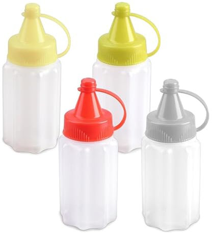 4 Pezzi Mini Bottiglia di Salsa, Bottiglia per Condimenti,Bottiglia di Salsa da Spremere per Esterni, Contenitore per Salsa Comprimibile, Adatto per Salsa di Pomodoro,Olio D'oliva (Quattro Colori)