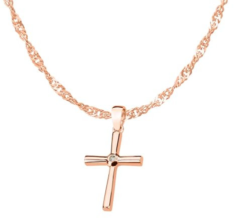 Ardeo Aurum Damen Schmuck-Set aus 333 Gold Roségold Kreuz Anhänger Singapurkette Länge 45 cm