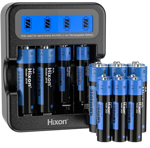Hixon 1,5V Lithium Akku Set, 8 Stücke Wiederaufladbare 3500mWh AA und 8 Stücke 1100mWh Lithium AAA Akku mit Intelligentem LCD-Display-Ladegerät