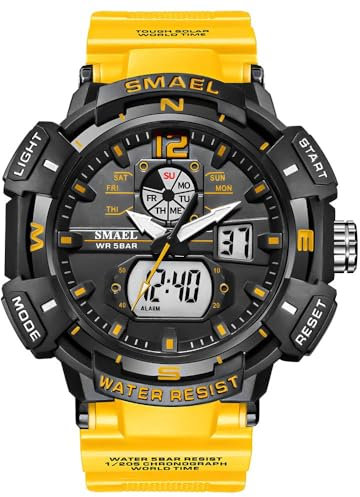 SMAALEB Orologio Sportivo Uomo Subacqueo, Orologi Outdoor Uomo con Cronometro e Allarme, Resistente all'Acqua Fino a 50m,Giallo