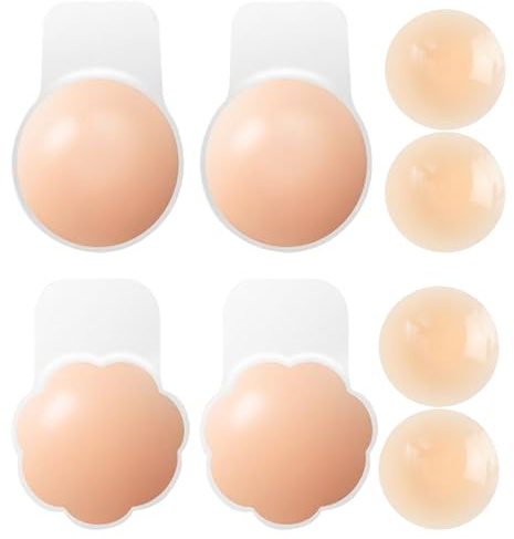 JSTHHTT 4 Pares Sujetador Adhesivo Silicona, Sujetador Invisible Reutilizable, Push Up Breast, Sujetadores para Mujer, para Sin Espalda, Corte Bajo, Vestido De Noche-Reutilizable&Lavable