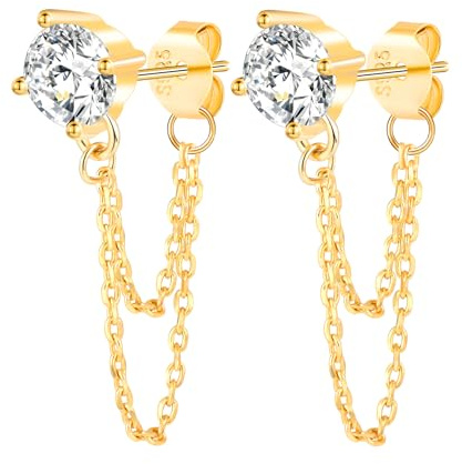 MOOFUN Zirkonia Ohrstecker Silber 925 mit Doppel Quaste Kette Baumeln: Damen Teenager Mädchen Ohrringe Stecker Hängend Ohrringe Hypoallergen Ohrschmuck - Elegant Schmuck für Partei Hochzeit Urlaub