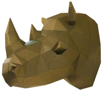 Animal de arte de papel, cabeza de animal de papel | Arte de pared de escultura de papel | Escultura de papel de cabeza de rinoceronte hecha a mano, arte de pared único para niños, niñas y adult