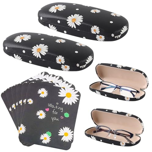 TAIHOBO 2 Stück Gänseblümchen Brillenetui Hardcase, Brillenetui Sonnenbrille Schwarz mit 6 Brillenputztuch, Tragbare Sonnenbrillen Etui, Modische Glasses Case für Brillenaufbewahrung Damen Herren