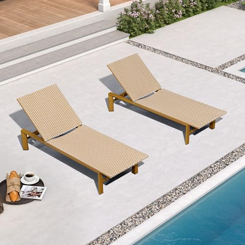 PURPLE LEAF Extra Wide Patio Chaise Lounge Set of 2 Outdoor Lounger French PE Rattan Lounge Chair with Reclining Adjustable Backrest for Pool Garden Beach and Backyard Light Brown