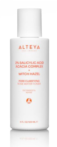 Alteya Pore Clarifying Rose Water Toner 120ml with 2% Salicylic Acid, Acacia Complex & Witch Hazel - Gently Exfoliates, Reduces Blackheads, and Hydrates - for Oily & Combination Skin