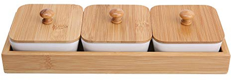 Lybunair Assiette de service d'apéritif en céramique avec couvercle de plateau pour fruits, noix, desserts (Quatre compartiments avec couvercle)