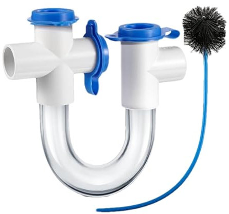 Satz Kondensatableiter – 3/4 Zoll PVC-U-Abfallbehälter Für HVAC-Kondensation | Leicht Zu Reinigender Transparenter U-Siphon Für Klimaanlagen, Zu Öffnende Blaue Abdeckung, Effektives Wartungs-Abflussre