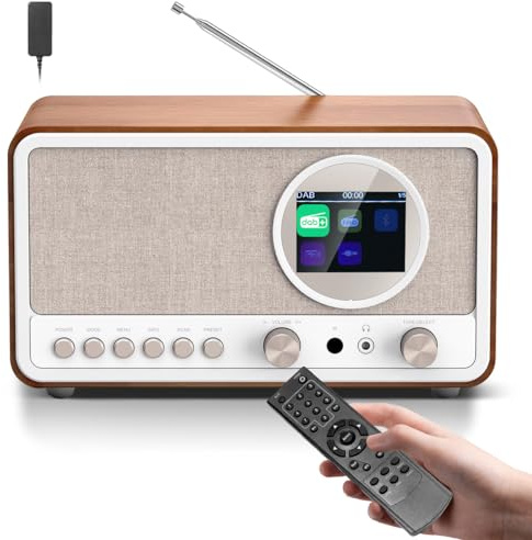 DAB DAB+ / FM Radio mit Fernbedienung, Bluetooth, 5W HiFi Lautsprecher, Kopfhöreranschluss, USB, AUX, DAB Plus Digitalradio Netzstecker, Küchenradio mit 60 Senderspeichern, Doppelwecker, Sleep-Timer
