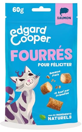 Edgard & Cooper snack naturali per gatti, Pillows al salmone (1 x 60 g), ricchi di carne fresca, senza cereali, meno di 2 kcal per snack, ingredienti naturali e senza zuccheri aggiunti.