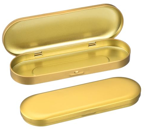 QUARKZMAN 2 Stück Metall-Blechdose Behälter, 6,9x2,4x0,7 Zoll ovale leere Dose mit Scharnierdeckel Mini-Tragbare Aufbewahrungsbehälter für Süßigkeiten, Zeichnungsnadeln, Basteln, Gold