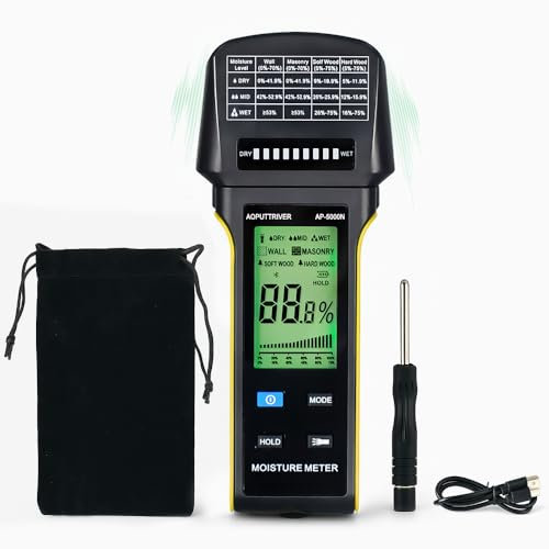 AOPUTTRIVER Testeur Humidité Humidimetre Détecteur D'humidité avec Indicateurs D'état LED, 4 Modes de Matériaux (Mur/Maçonnerie/Charpente/Sous-bois), Enregistrement des Données