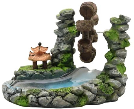 ROYJJ Aquarium-Dekofigur mit Bachlauf, Bastelprojekt, Gartenlandschaft, Statue, Verstecke, fließende Wassermühle, kreatives Aquarium, Windrad, Wasserrad