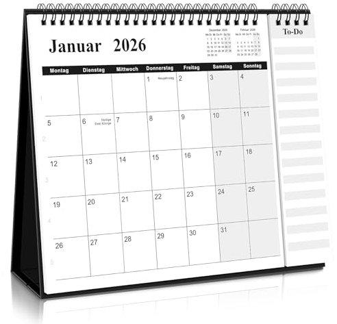 SKYDUE Tischkalender 2026, Kalender Von Jul. 25 Bis Dez. 26, 2026 Tischkalender Zum Aufstellen, Monatskalender 2026 Mit Monatsansicht Abreißbarer Liste,27x23x7.8cm, Kalender Schuljahr (Schwarz)