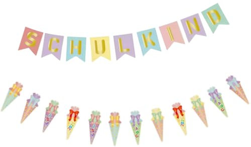 Schulkind Pastell Girlande und Zuckertüte Mädchen Banner Hänge Deko, Einschulung, Schulanfang, Geschenke zur Einschulung 5m Set