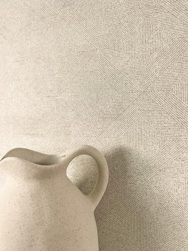 Newroom Vliestapete Beige Rauten Modern Mustertapete Wohnzimmer | feine Strichlinien-Rautenoptik, matte Prägestruktur, warmer Landhaus-Look, Wandtapete für Schlafzimmer und Flur