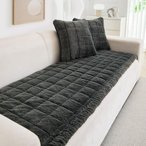 ShowyLive Sofa Cover 1 2 3 4 Seater Non Slip Sofa Slipcovers Super Soft & Thick Faux Mink Velvet Sofa Cushion Covers Sofa Protectors from Pets/Kids/Dogs(Dark Grey, 28 * 59 inch/70 * 150CM)