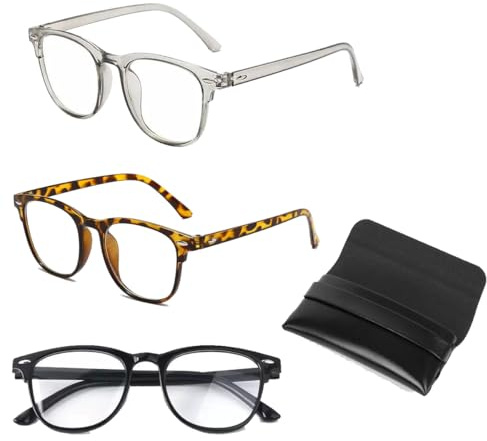 TSUOUKL 3 x Brille ohne Sehstärke für Damen, Computerbrille, ohne Stärke für Herren