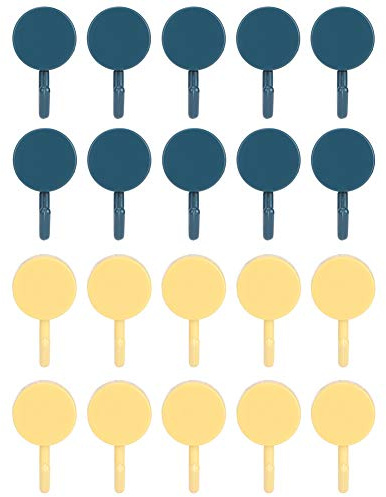 ANKROYU Crochets muraux auto-adhésifs solides petits crochets de suspension collants pour la maison cuisine salle de bain bureau porte organisateur plastique bleu foncé jaune 20