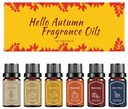 Fragrance Oils for Diffuser - 6 Pieces Fragrance, Premium Fragrancea Oils for Diffuser, Home, Candle, Soap Making, Aromatherapy Oil Gife Set, Dryer Ball, Pumpkin Pie, Autumn Wildness