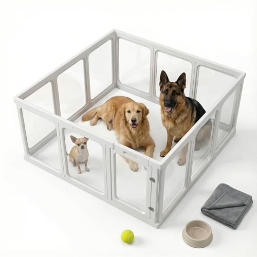 Tragbarer Hunde-Laufstall für den Innenbereich für kleine Hunde, durchsichtig, für drinnen und draußen, Welpenlaufstall, Indoor-Zaun für Wohnmobil, Camping, Haustier-Laufstall, Welpenlaufstall (weiß
