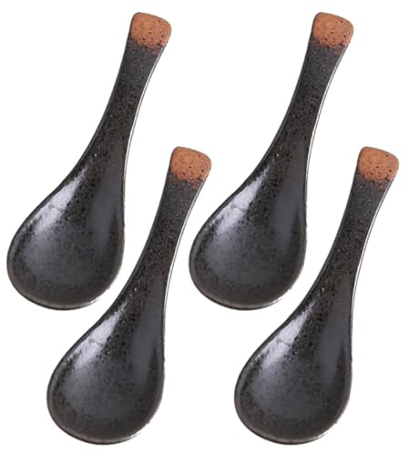 TOGEVAL Lot de 4 Cuillères à Soupe Japonaises en Céramique Couleur Noir Nuage Taille Moyenne Cuillères à Ramen et Soupe pour Restaurant la Cuisine Asiatique et Usage Domestique