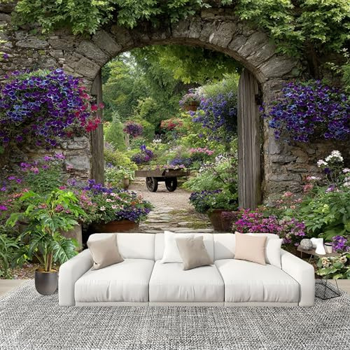 Fotomurales Papel pintado 200x140 cm Vista Pastoral Desde La Ventana Papel Pintado Fotográfico Panoramico Decorativos Dormitorio sala Verde Murales Papel Tapiz Antimoho Removibles, Grandes