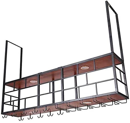 KHLMSRXJ Portabottiglie sospeso, portabottiglie in Metallo e Legno da soffitto, per sottopensile, Cucina, Bar, portabottiglie da Esposizione, portabicchieri da Vino con Decorazione da soffi