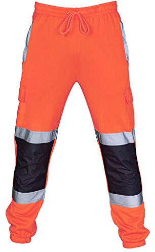 Nuoke Pantalon de Travail Homme,Pantalon Travail,Travail sur la Route Occasionnel Haute visibilité de Poche Salopettes Occasionnels pour pour Feuille Connecter (Orange, XL)