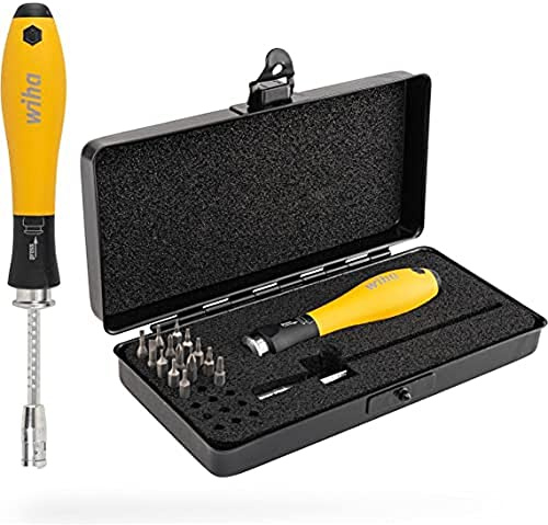 Wiha Schraubendreher mit Wechselklingen Set ESD SYSTEM 4 (33503), 17 tlg. für tiefliegende Schrauben, Schlitz/Kreuz/TORX/Sechskant inkl. Box