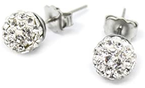 Orecchini a lobo perle pavè da 8 mm con strass bianchi