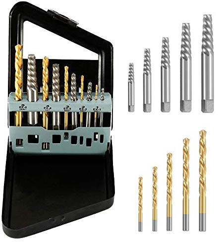 Keyohome 10PCS Screw Extractor and Left Hand Cobalt Drill Bit Set, Damaged Screw Remover Drill Extractor Combination Set
