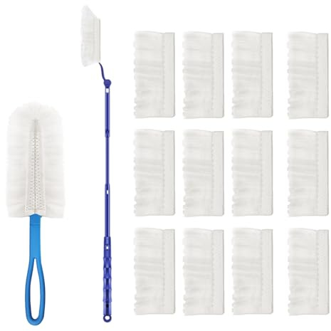 JEBBLAS Fluffy Dusters Kits Extendable Flash Dust Magnet Disposabel Gap Cleaning Duster for Household, Office, Car, 2 Handles With 12 Duster Refills