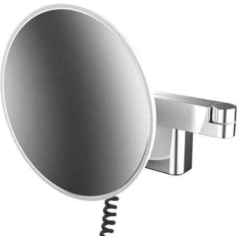 Emco LED Rasier- und Kosmetikspiegel, Wandmodell, Doppelgelenkarm, Vergrößerung 5- Fach, rund, Spiralkabel und Stecker 109506040 One Size