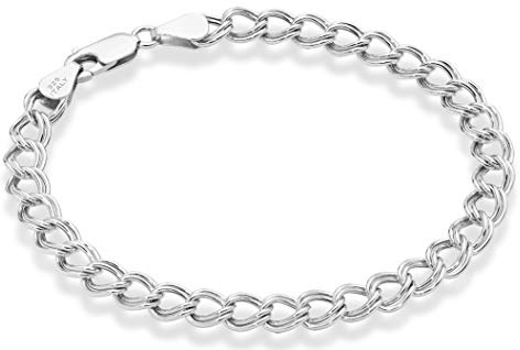 Miabella 925 Sterling Silver Italian Double Curb Charm Link Chain Bracelet for Women Men, Made in Italy (Length 6.5 Inches, 6.0, millimeters)