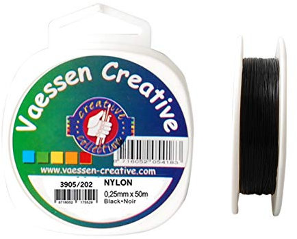 Vaessen Creative Filo di nylon nero, bobina da 0,25 mm x 50 m, filo di nylon antistrappo, filo di nylon, filo perlato, lenza da pesca per fai da te, cucito, filo di perline e appendere oggetti