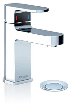 Waschtischarmatur | Einhand-Waschtischbatterie Chrome | Wasserhahn | mit Ablaufgarnitur und Zugstange | Höhe 149 mm | CR 011.00 | RAVAK
