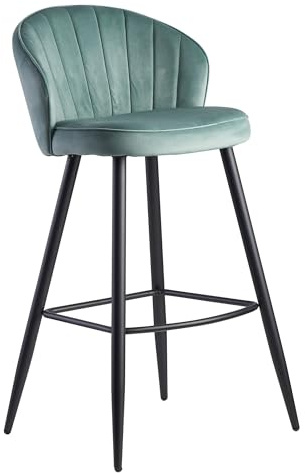 FineBuy Barhocker Samt Hocker mit Lehne, Küchenhocker Skandinavisch Stoff/Metall 110 kg, Design Barstuhl Tresenhocker, Bistrohocker Gepolstert Grau