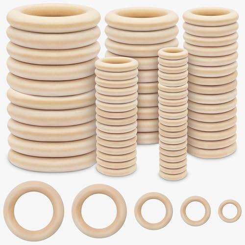 Kurtzy Makramee Ringe aus Naturholz (100 Stk) – 5 Größen - 1,5-5,5 cm Außendurchmesser – Unbehandelte Holzringe zum Basteln für Kunst & Handwerk, Heimwerken, Wohnkultur & Schmuckherstellung