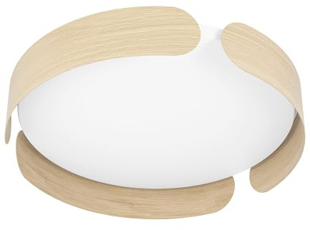 EGLO LED Deckenleuchte Valcasotto, 1 flammige Deckenlampe minimalistisch | Wohnzimmerlampe aus Metall in Holz-Optik, Kunststoff in Weiß, LED Schlafzimmerlampe warmweiß