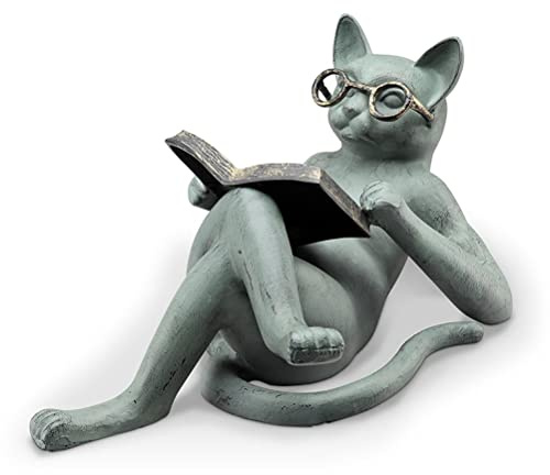 Chiyyak Décoration de jardin statue de chat en résine - Lunettes de lecture - Statue de jardin sculptée pour jardin, maison, salon