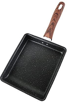 KUCOCOSNEH Sartén antiadherente para tortilla de tortilla japonesa, utensilios de cocina, mango de grano de madera cuadrado de hierro, tamaño grande