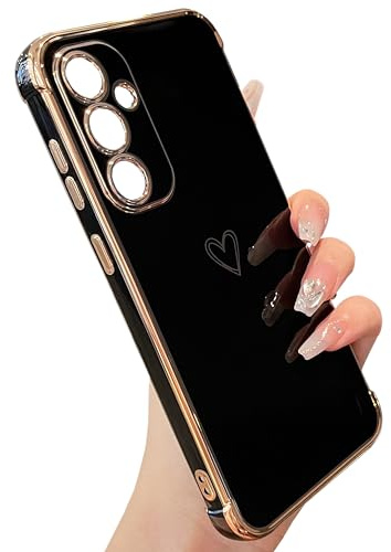 ZTOFERA Compatible with Samsung Galaxy S21 5G (6.2) Case for Girls Women, Flexible Silicone Protective Phone Case with Cute Love Heart Pattern Plated Edges Shockproof Bumper Cover, Black