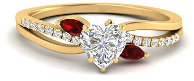 JewelryGift Antiker Marquise Akzentring gelb vergoldet Erstellter Rubin Herz Seitenstein Verlobungsringe Zinkeneinstellung Größe 54 Leichter Büroschmuck für Frauen