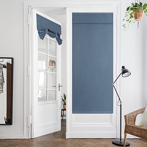 HOMEIDEAS French Door Curtains, Privacy Window Curtains, 26 X 68 Inch Blackout Shades for Glass Door, Thermal Insulated Tie Up Shades, 1 Panel, Stone Blue
