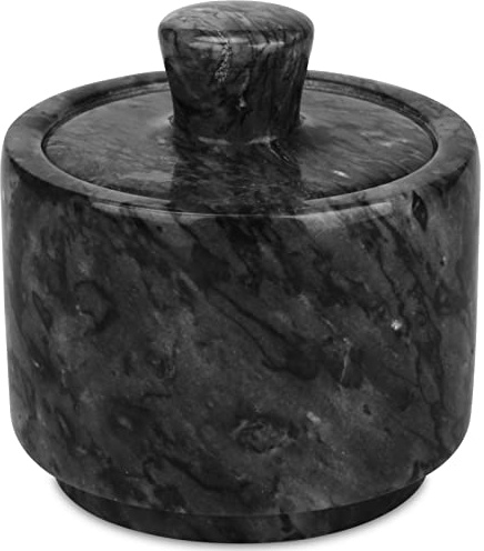 HESHIBI Bodega de sal de mármol con tapa, recipiente para salero y pimienta, tarro de sal con tapa para cocina y baño (negro)