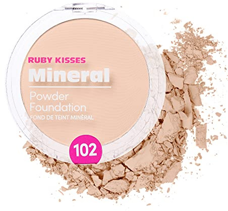 Ruby Kisses Mineral Pressed Powder Foundation, Medium to Full Coverage Natural Finish 0.35 Ounce (Fair Porcelain)