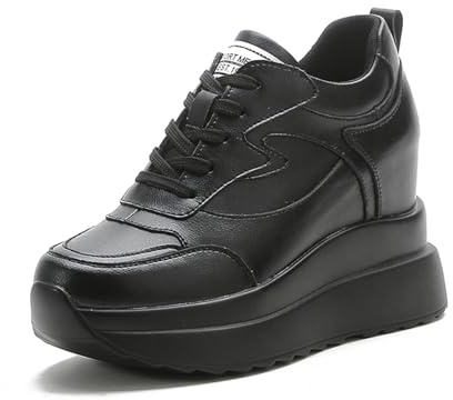 AONEGOLD Baskets Talon Compensées Femme Plateforme Chaussure de Sport Casual À Lacets Baskets Cuir Mode Chaussures Talon de 10 cm à L'intérieur Hausse(Noir 309,Taille 38)